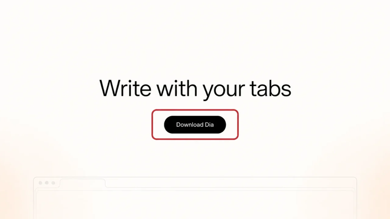 Trang chủ Dia với dòng chữ Write with your tabs và nút đen Download Dia được khoanh viền đỏ